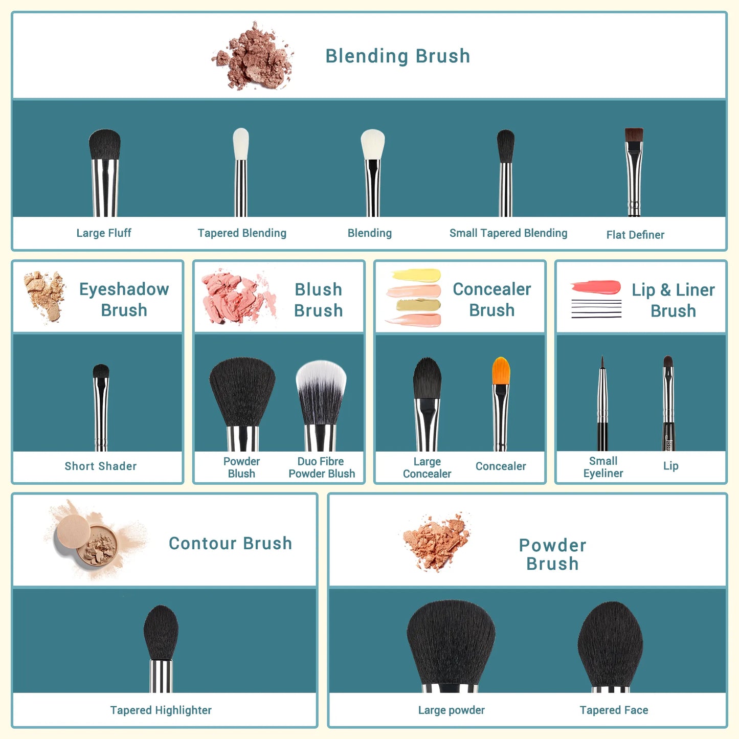 Jessup Pro Makeup Brushes Set 15pcs Cosmetic Make up Powder Foundation Eyeshadow Eyeliner Lip Black T092