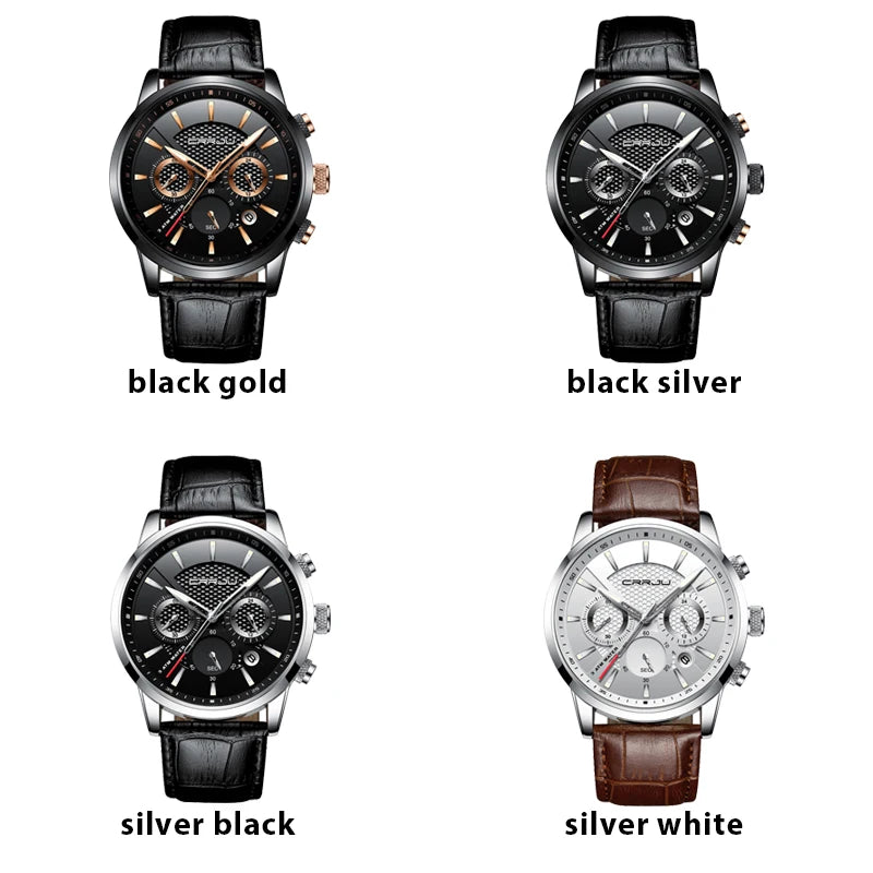 Watches Mens 2021 CRRJU Casual Leather Quartz Men's Watch Top Brand Luxury Business Clock Male Sport Waterproof Date Chronograph