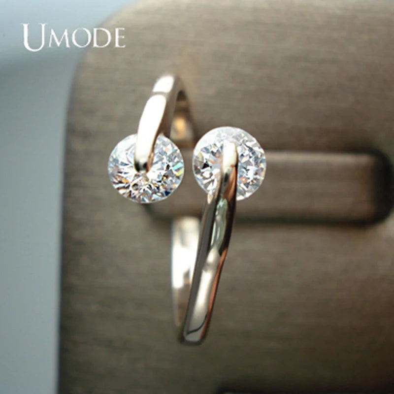 UMODE Rose Gold Color Fashion Design Twin Zircon CZ Cubic Zirconia Engagement Rings for Woman JR0013A
