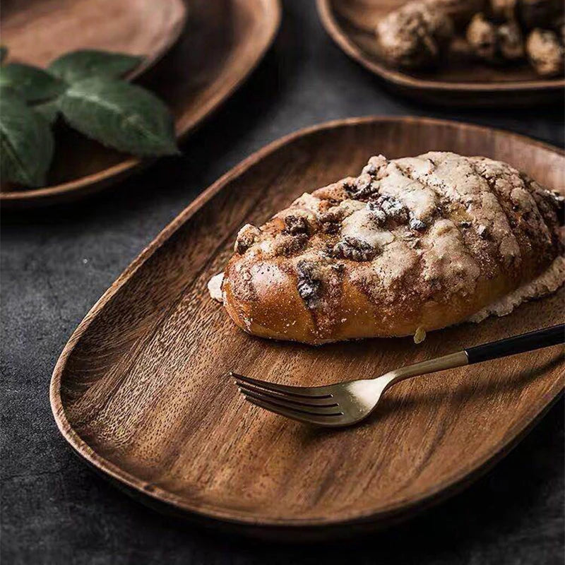 Whole Wood lovesickness Wood Irregular Oval Solid Wood Pan Plate Fruit Dishes Saucer Tea Tray Dessert Dinner Plate Tableware Set