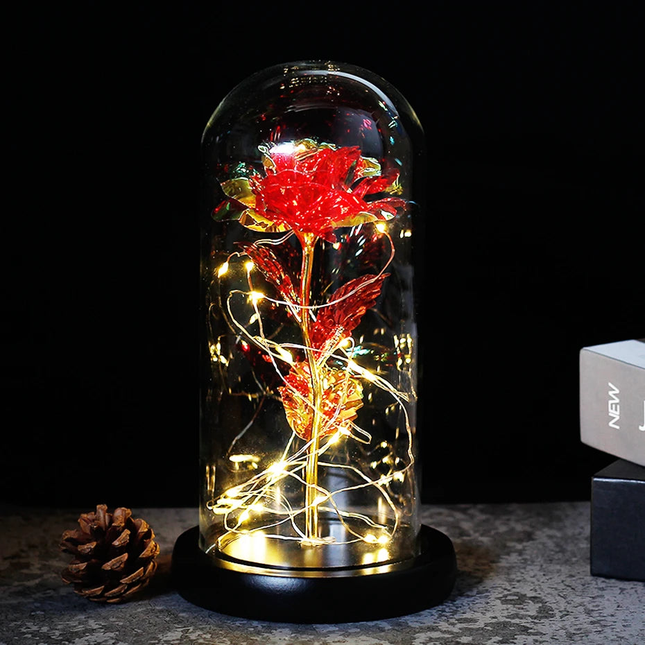 Beauty And The Beast Mother's Day Rose LED Enchanted Rose Eternal Flower Lights In Dome For Christmas Valentine's Day Gift
