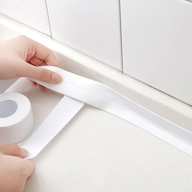 YX 1Roll Waterproof Mold Proof Adhesive Tape Durable Use PVC Material Kitchen Bathroom Wall Sealing Tape Gadgets 3.2M