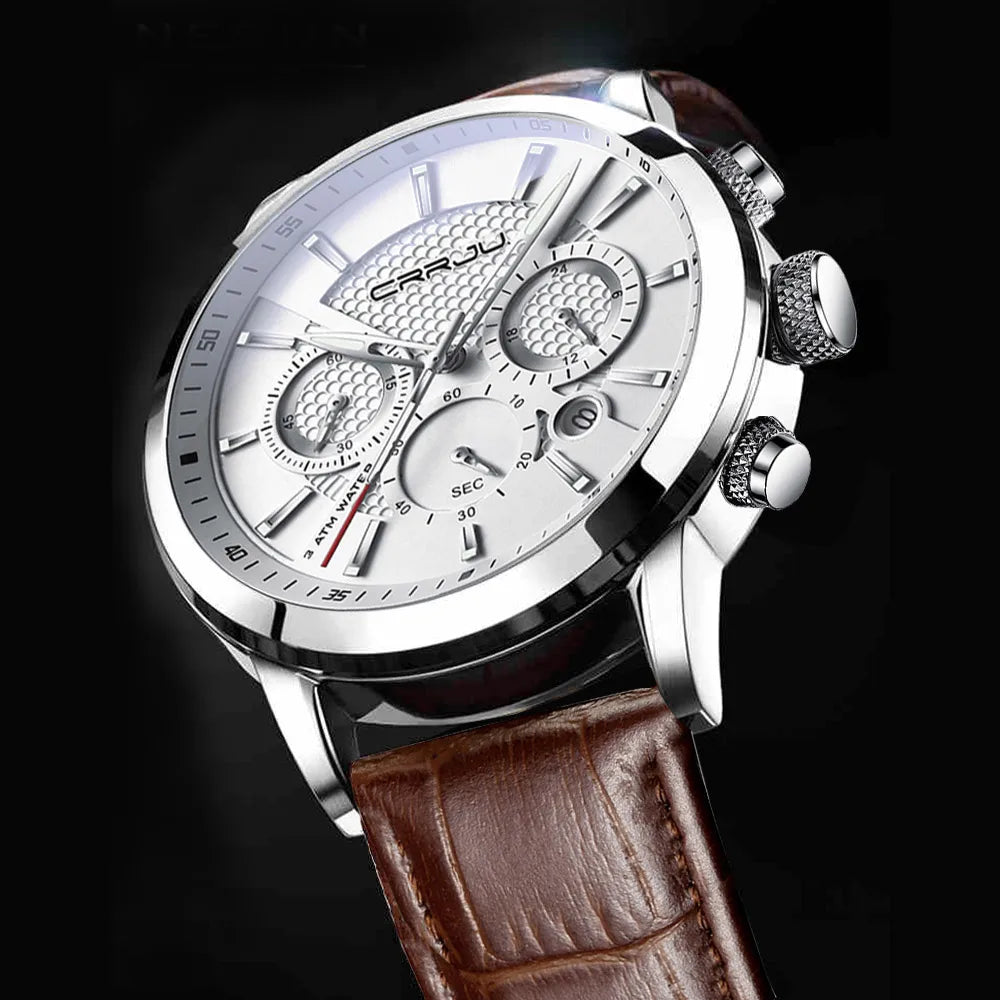 Watches Mens 2021 CRRJU Casual Leather Quartz Men's Watch Top Brand Luxury Business Clock Male Sport Waterproof Date Chronograph