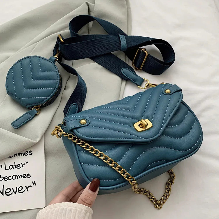 Small PU Leather Shoulder Bag For Women 2023 new purse and Handbags Female Travel Crossbody Bag ladies chain Sling bag 2 PCS/SET