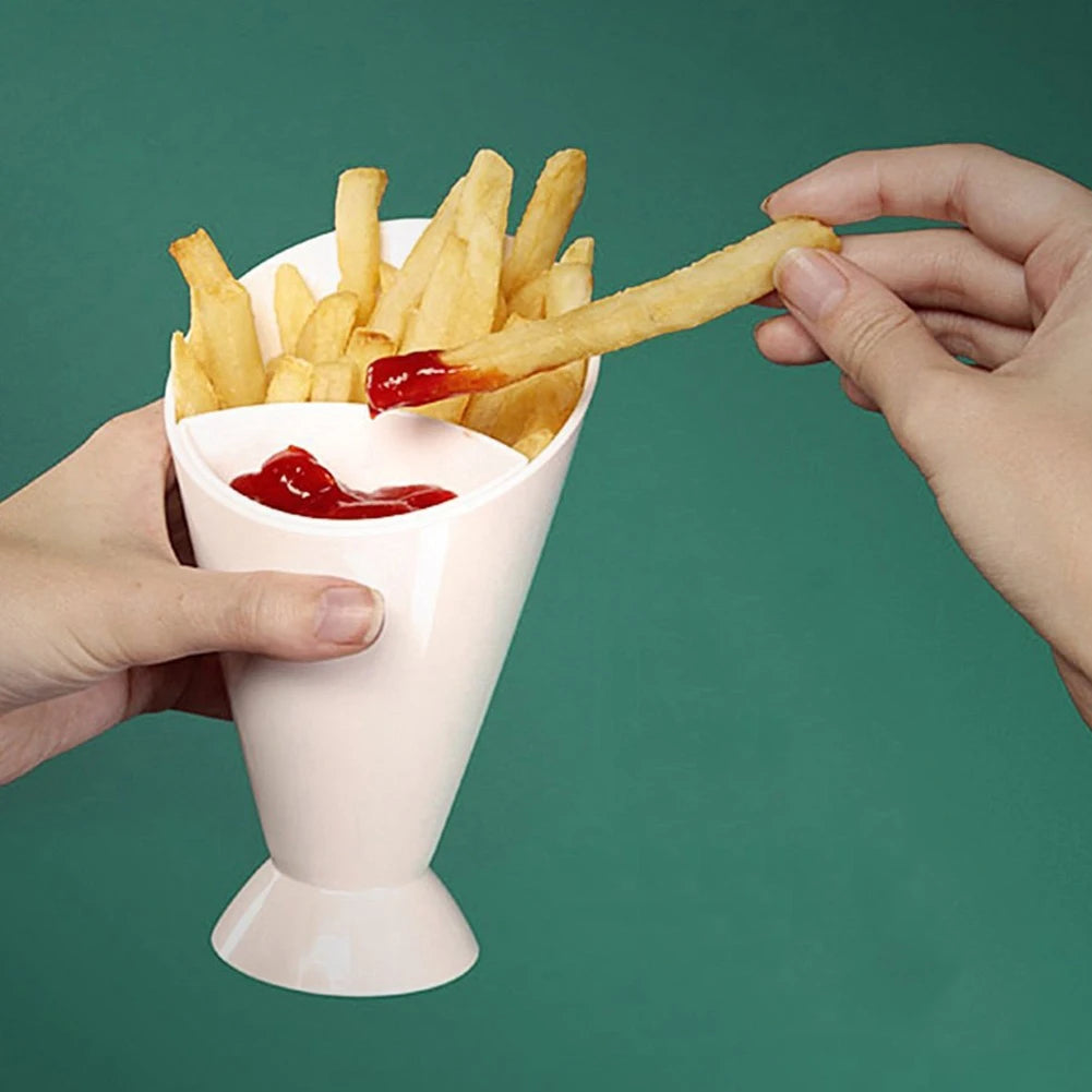 Fries Shelf Holder Assorted Sauce Chips Dip Snack Cone Stand Plastic Dip Cup Two Cup-mouth Tableware Tray Container Kitchen Tool