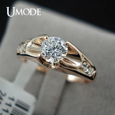 UMODE Rose Gold Color Mounting anel feminino aneis bijoux 0.5 ct Zirconia Engagement Jewelry Rings JR0064A