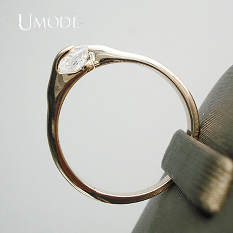 UMODE Rose Gold Color Fashion Design Twin Zircon CZ Cubic Zirconia Engagement Rings for Woman JR0013A