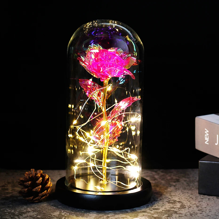 Beauty And The Beast Mother's Day Rose LED Enchanted Rose Eternal Flower Lights In Dome For Christmas Valentine's Day Gift