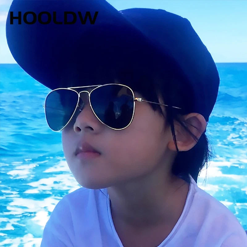 HOOLDW Classic Kids Sunglasses Piolt Style Boys Girl Sun Glasses Brand Design Metal Frame Colorful Mirror Children Glasses UV400