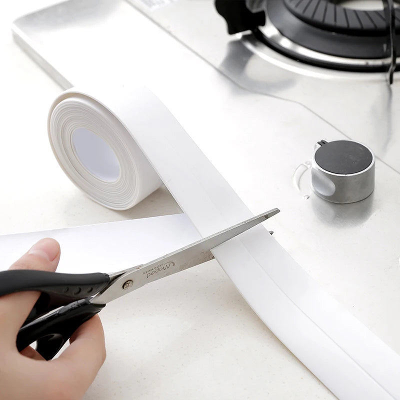 YX 1Roll Waterproof Mold Proof Adhesive Tape Durable Use PVC Material Kitchen Bathroom Wall Sealing Tape Gadgets 3.2M