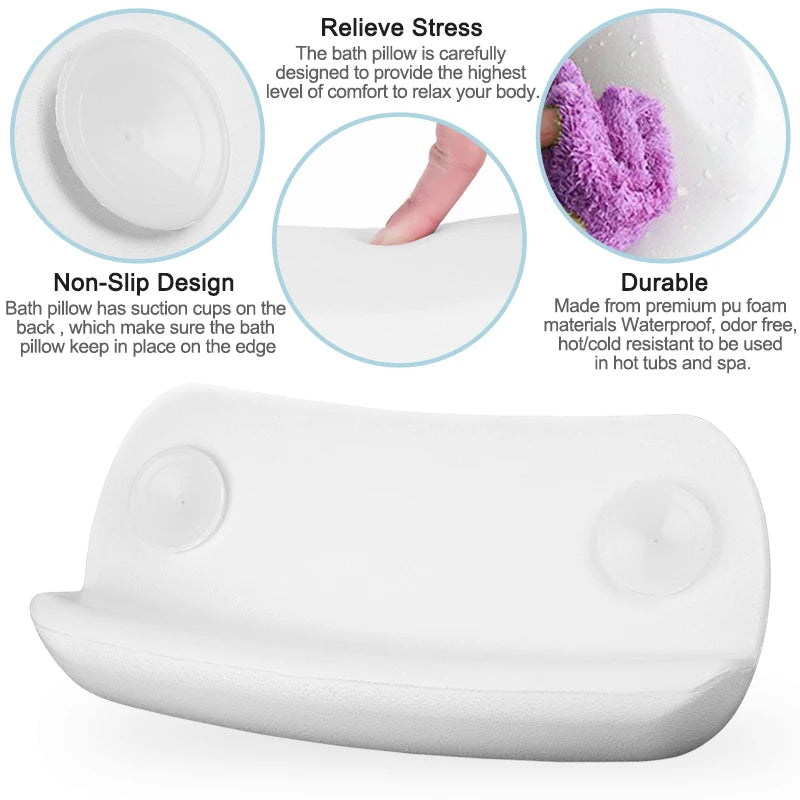 SPA Bath Pillow Non-slip Bathtub Headrest Soft Waterproof Bath Pillows with Suction Cups Easy To Clean Bathroom Accessories