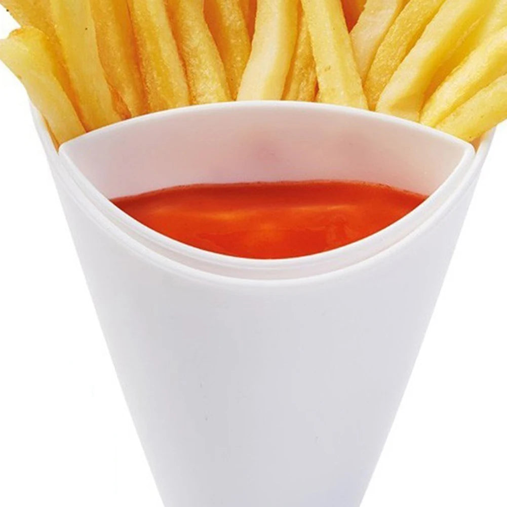 Fries Shelf Holder Assorted Sauce Chips Dip Snack Cone Stand Plastic Dip Cup Two Cup-mouth Tableware Tray Container Kitchen Tool