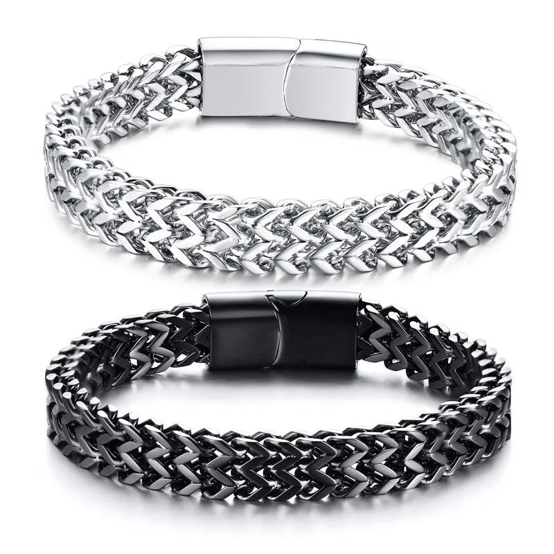 VNOX Stylish Mens Double Wheat Chain Bracelet 8.5MM Stainless Steel Black Color Punk pulseira masculina 19/21cm