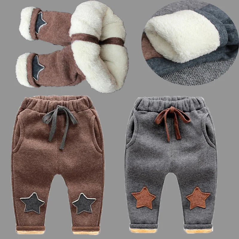 BibiCola New Baby Pants Thick Winter Baby Child Trousers Star Pants Children Leggings Kids Thick Velvet Pants Boys Warm Trousers