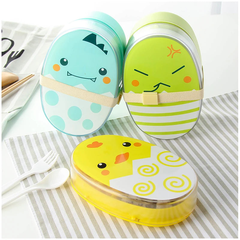 Protable Cartoon Lunch Box 700ml Child Microwave Bento Boxes Kids Food Container Dinnerware Lunchbox Cutlery Eco-Friendly