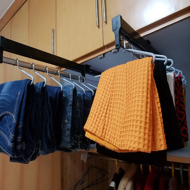 Pull-Out Closet Valet Rod Adjustable Wardrobe Clothing Rail Top Mount Wardrobe Hanger Rack Bar Ball Bearing Slide Heavy Duty