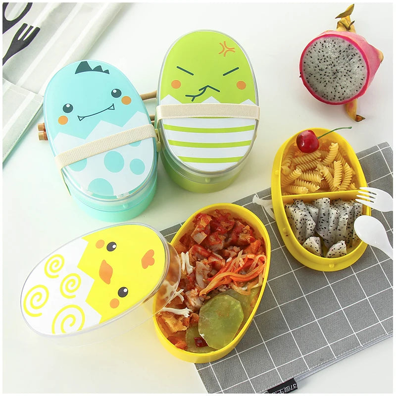 Protable Cartoon Lunch Box 700ml Child Microwave Bento Boxes Kids Food Container Dinnerware Lunchbox Cutlery Eco-Friendly