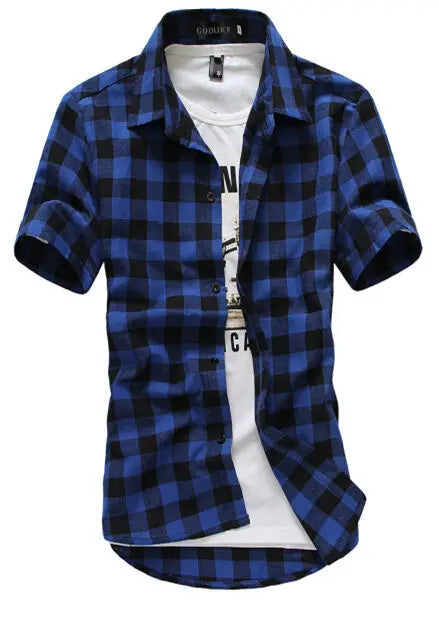 Red And Black Plaid Shirt Men Shirts 2023 New Summer Spring Fashion Chemise Homme Mens Dress Shirts Short Sleeve Shirt Men