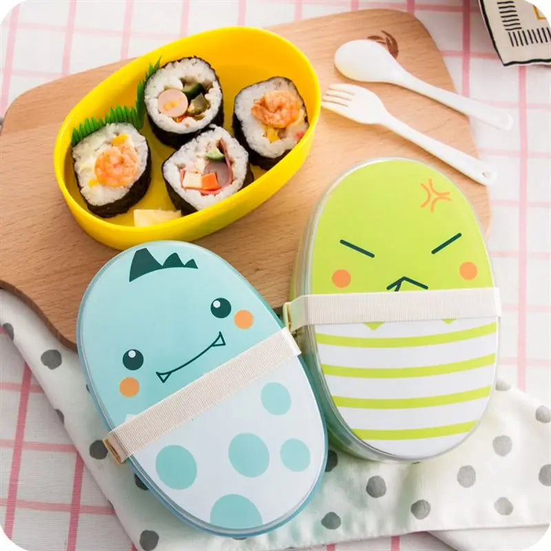 Protable Cartoon Lunch Box 700ml Child Microwave Bento Boxes Kids Food Container Dinnerware Lunchbox Cutlery Eco-Friendly