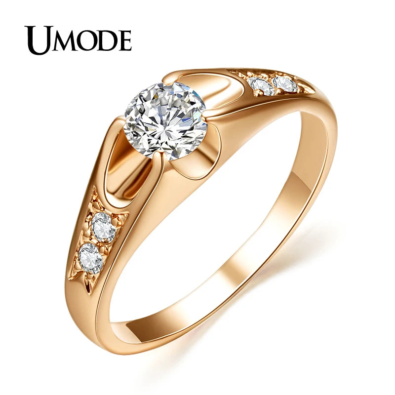 UMODE Rose Gold Color Mounting anel feminino aneis bijoux 0.5 ct Zirconia Engagement Jewelry Rings JR0064A