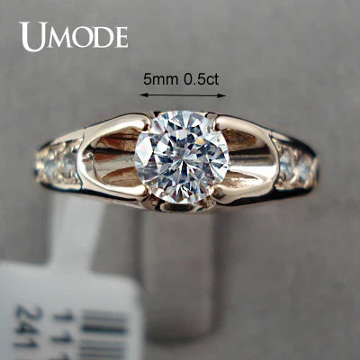 UMODE Rose Gold Color Mounting anel feminino aneis bijoux 0.5 ct Zirconia Engagement Jewelry Rings JR0064A