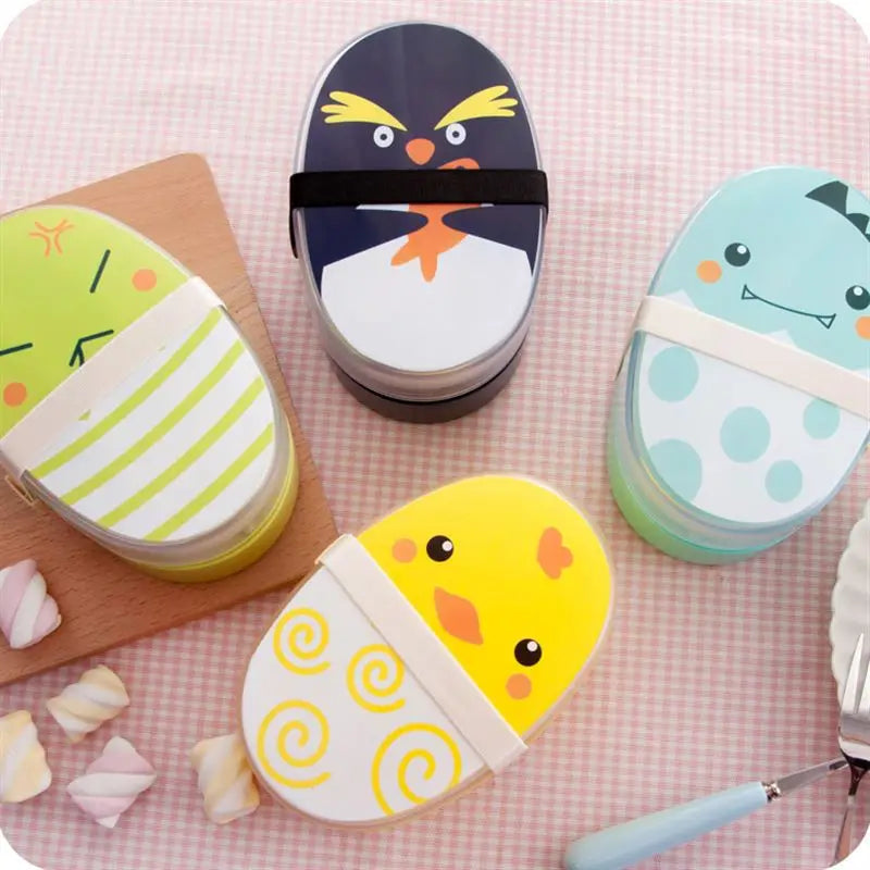 Protable Cartoon Lunch Box 700ml Child Microwave Bento Boxes Kids Food Container Dinnerware Lunchbox Cutlery Eco-Friendly