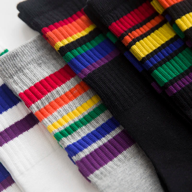 Child boy football socks striped colored rainbow knee socks cotton school white long sock for kids girls baby boy children 1-10T