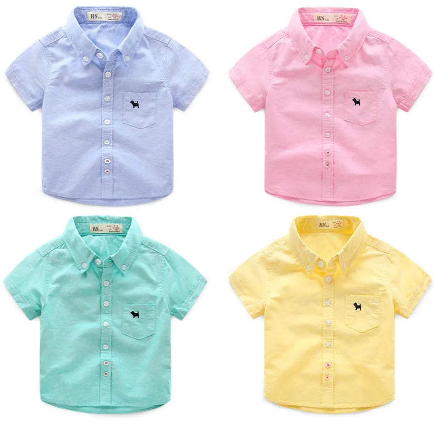 Hot Summer Children's Clothes Baby Boys Shirts Solid Short Sleeve Cotton Kids Shirts for Boys Girls Child Causal Shirt Top Gift