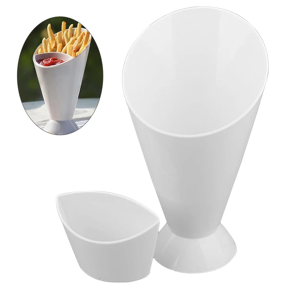 Fries Shelf Holder Assorted Sauce Chips Dip Snack Cone Stand Plastic Dip Cup Two Cup-mouth Tableware Tray Container Kitchen Tool