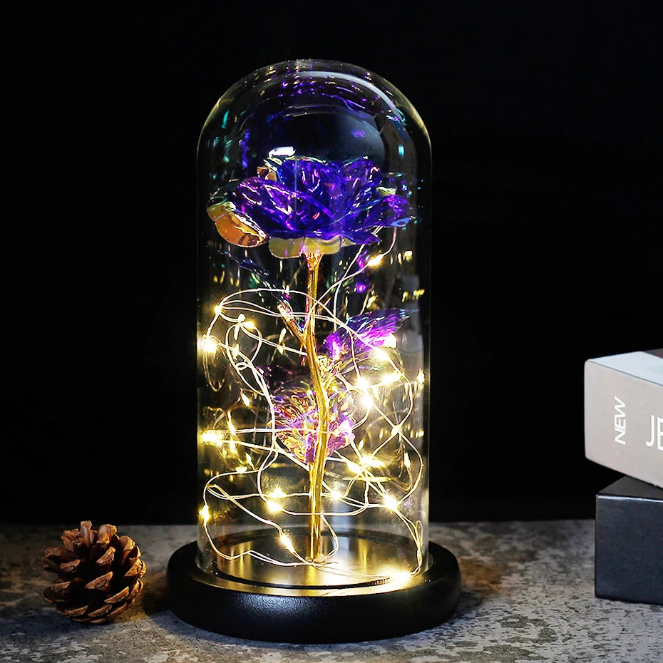 Beauty And The Beast Mother's Day Rose LED Enchanted Rose Eternal Flower Lights In Dome For Christmas Valentine's Day Gift