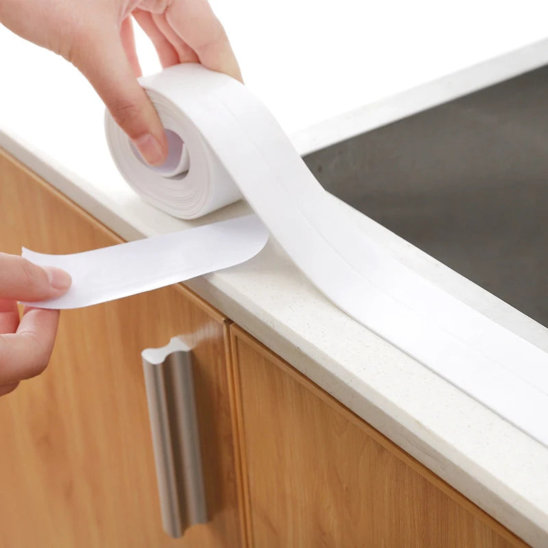 YX 1Roll Waterproof Mold Proof Adhesive Tape Durable Use PVC Material Kitchen Bathroom Wall Sealing Tape Gadgets 3.2M