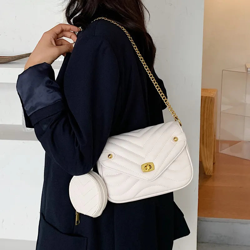 Small PU Leather Shoulder Bag For Women 2023 new purse and Handbags Female Travel Crossbody Bag ladies chain Sling bag 2 PCS/SET