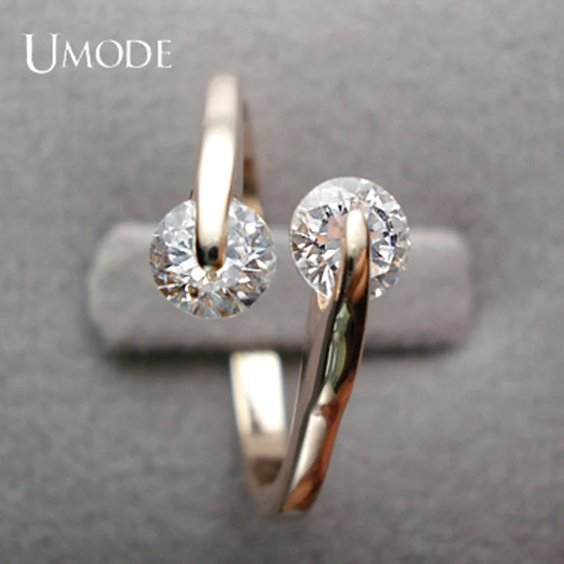 UMODE Rose Gold Color Fashion Design Twin Zircon CZ Cubic Zirconia Engagement Rings for Woman JR0013A