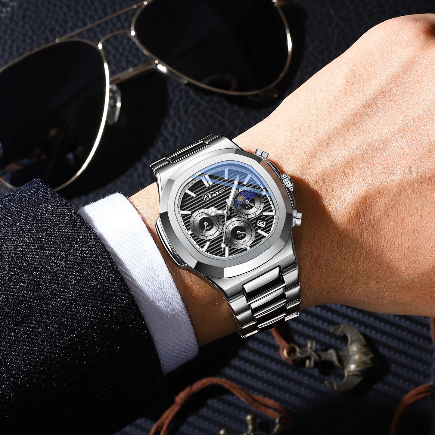 Men's Luxury Big Brand Watch For Men Imitation Mechanical Hand Clock Automatic Moonphase High Quality Steel Waterproof