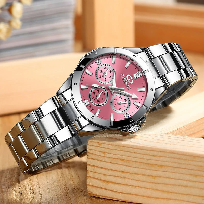 CHENXI Watches Women‘s Fashion Luxury All Stainless Steel High Quality Rhinestone Ladies Quartz Wristwatches for Women