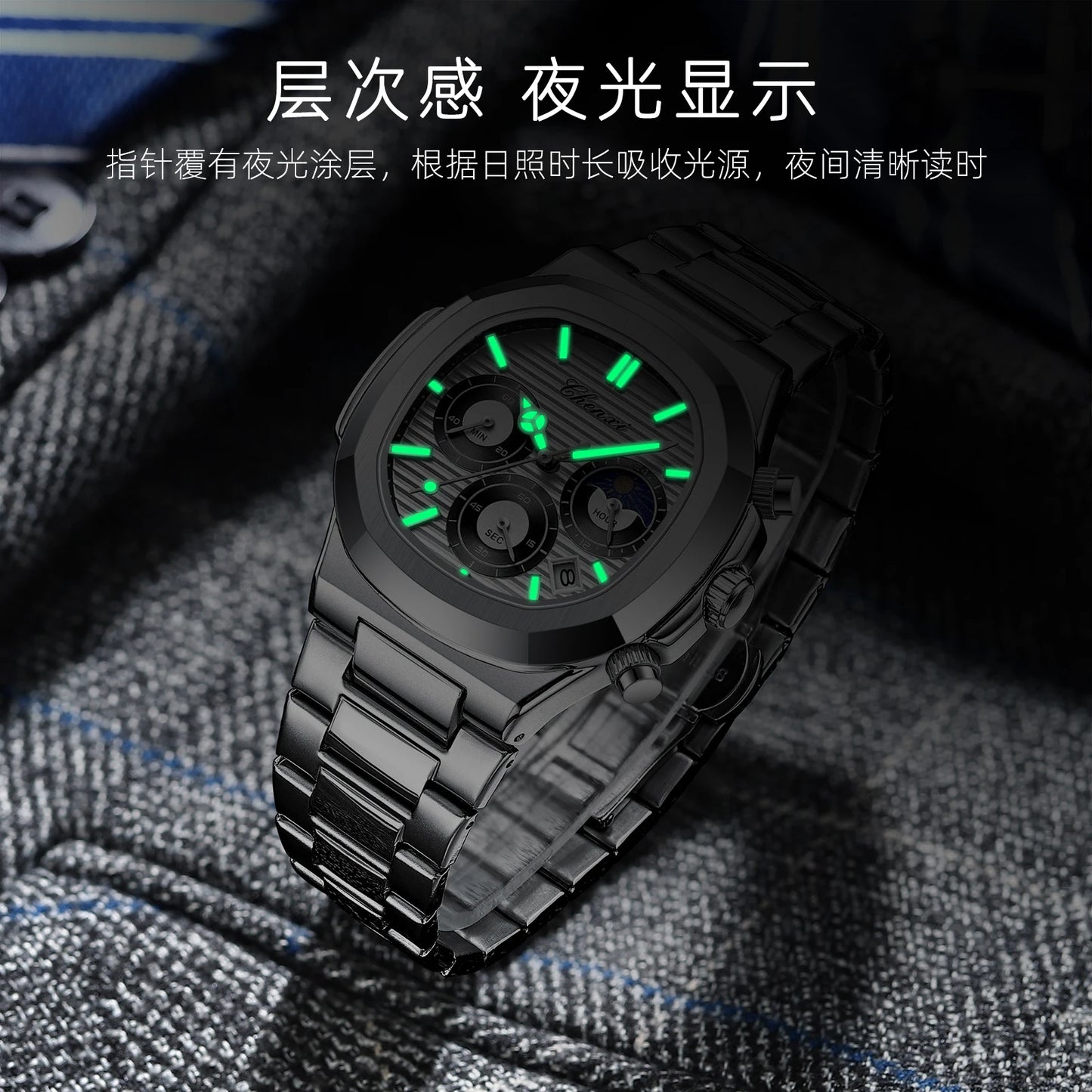 Men's Luxury Big Brand Watch For Men Imitation Mechanical Hand Clock Automatic Moonphase High Quality Steel Waterproof