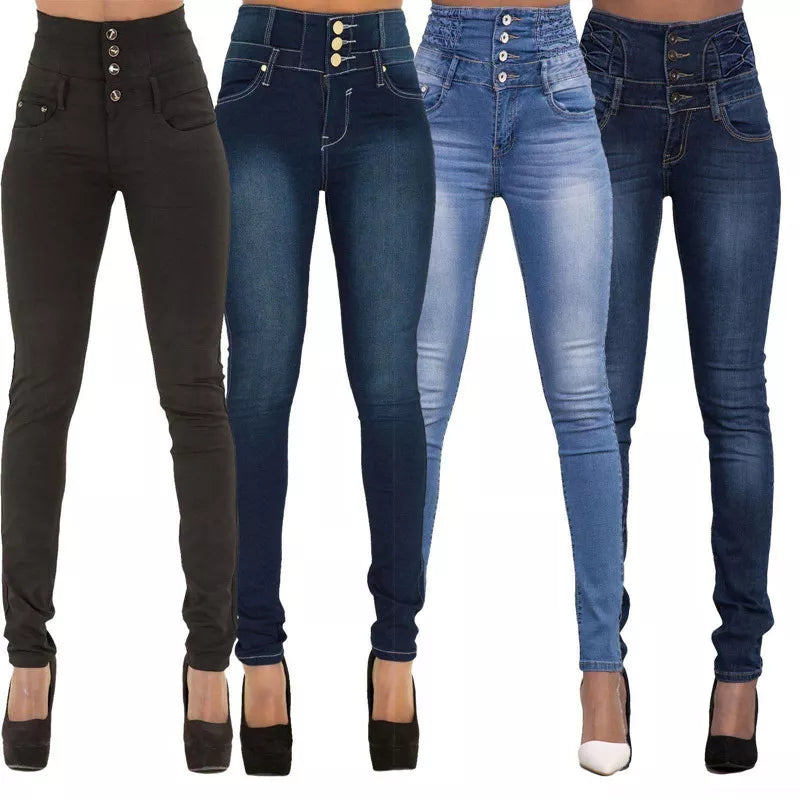 Women Black Jeans Push Up Pencil Denim Pants Ladies Vintage High Waist Casual Stretch Skinny Mom Jean Slim Femme