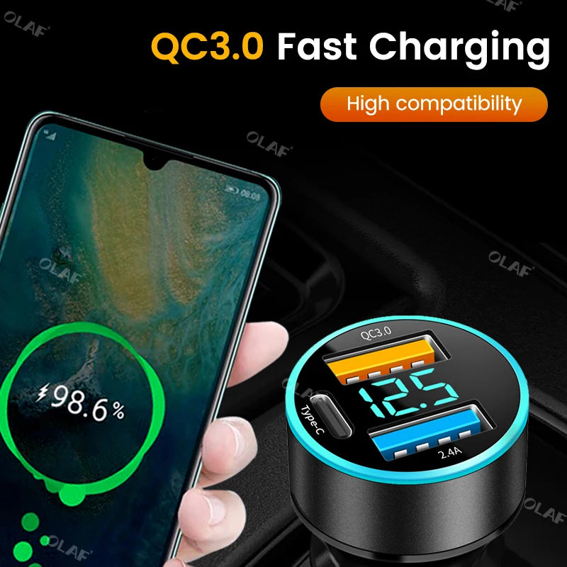 Elough 66W Car Charger USB Type C Fast Charging PD Car Charger Adapter For 14 Pro Max Xiaomi Samsung QC3.0 Phone Charger USB C