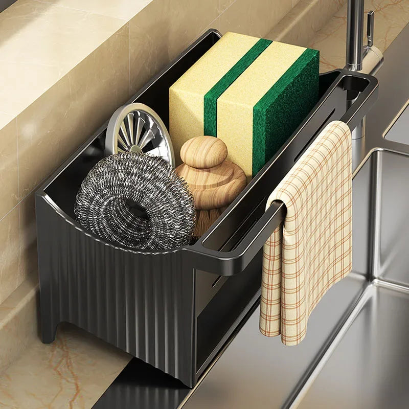 Kitchen Sink Rack With Self-draining Tray Sponge Rag Organizer Bathroom Cosmetic Facial Cleanser Holder Household Storage shelf