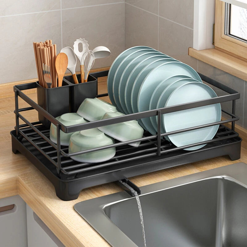 New Dish Drying Rack With Drainboard Dish Storage Racks With Removable Utensil Holder And Knife Slots Dish Drainer Kitchen Sink
