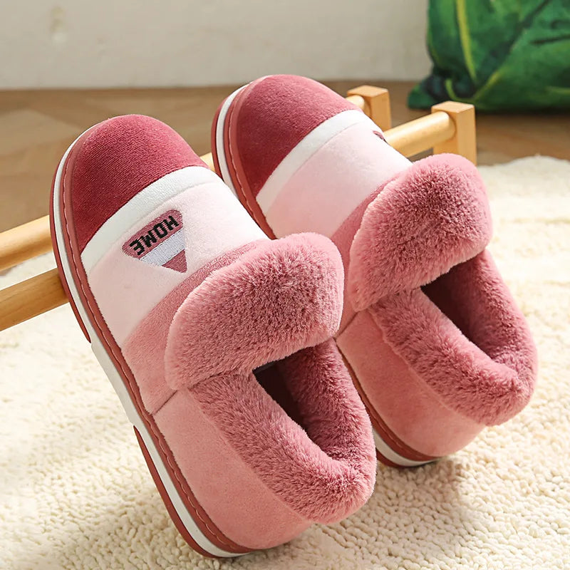 New Men Slippers Big Size Winter Warm Plush Indoor Slides Women Soft Thick Bottom Non-Slip Comfort Shoes Furry Bedroom Shoes