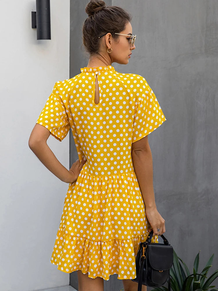 Black Dress Polka-dot Women Summer Sundresses Casual White Loose Fit Clothes Free People 2022 Yellow Womens Clothing Everyday