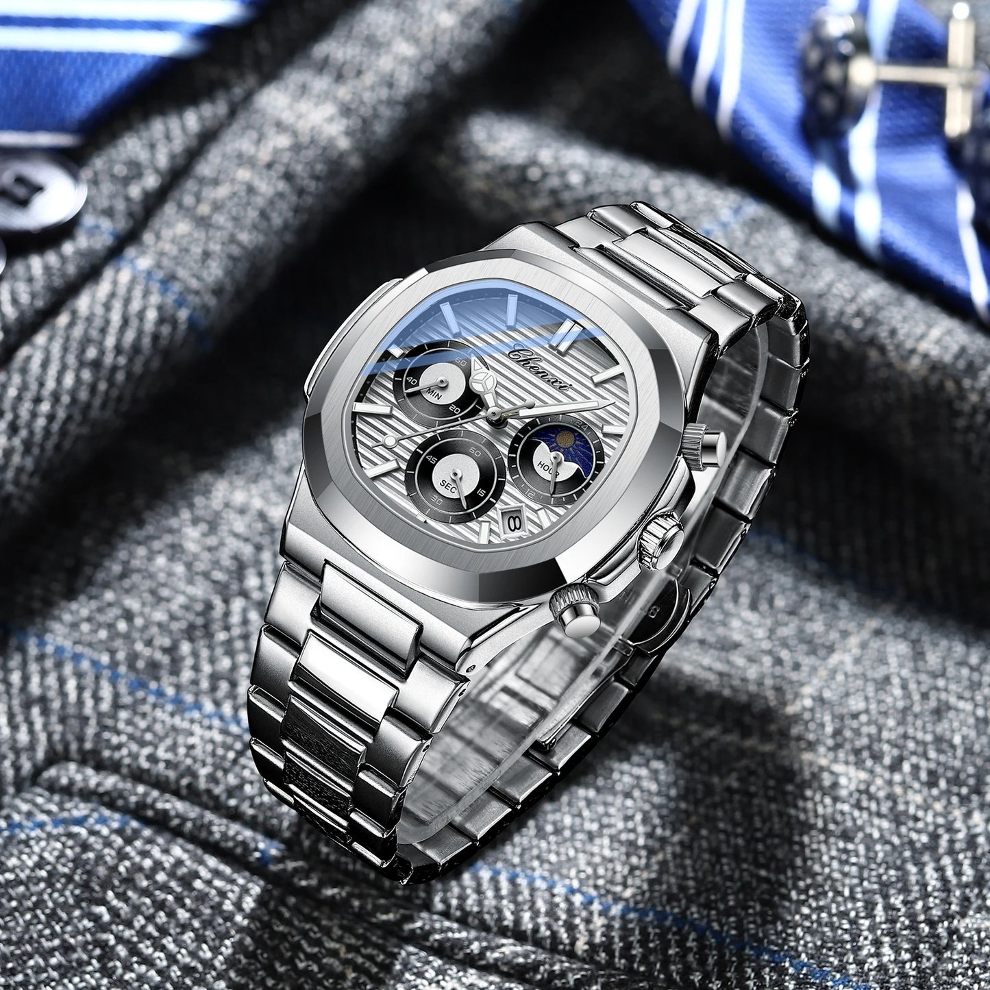 Men's Luxury Big Brand Watch For Men Imitation Mechanical Hand Clock Automatic Moonphase High Quality Steel Waterproof