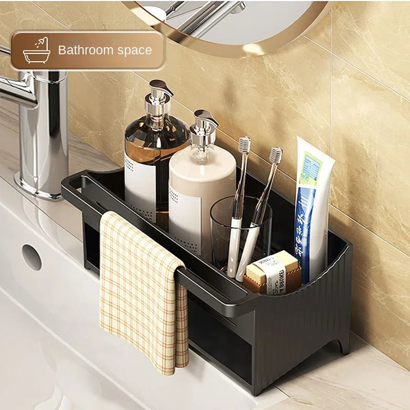 Kitchen Sink Rack With Self-draining Tray Sponge Rag Organizer Bathroom Cosmetic Facial Cleanser Holder Household Storage shelf