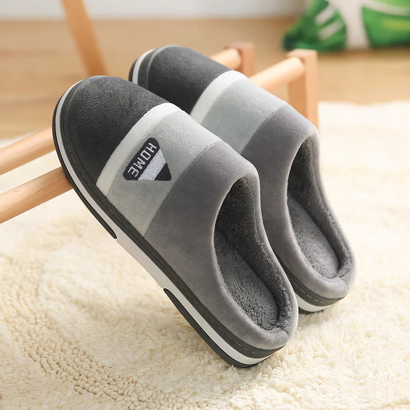 New Men Slippers Big Size Winter Warm Plush Indoor Slides Women Soft Thick Bottom Non-Slip Comfort Shoes Furry Bedroom Shoes