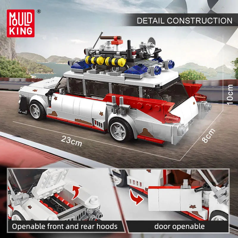 Mould king 27020 Technik für Icons Geisterbus ECTO-1 Modellauto-Bausatz,Technologie Klemmbausteine Bausatz für Sammler, 603Teile