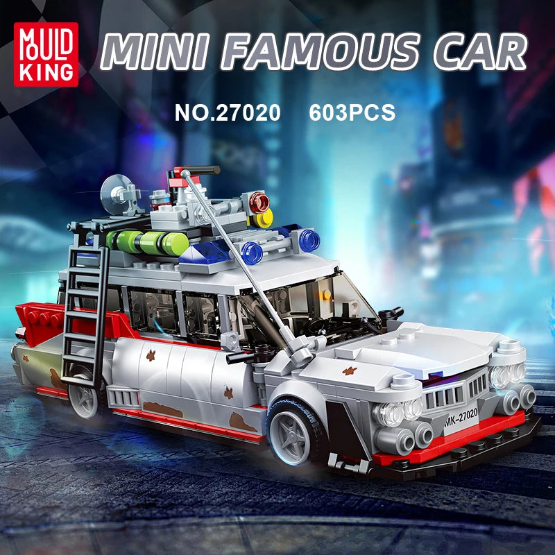 Mould king 27020 Technik für Icons Geisterbus ECTO-1 Modellauto-Bausatz,Technologie Klemmbausteine Bausatz für Sammler, 603Teile