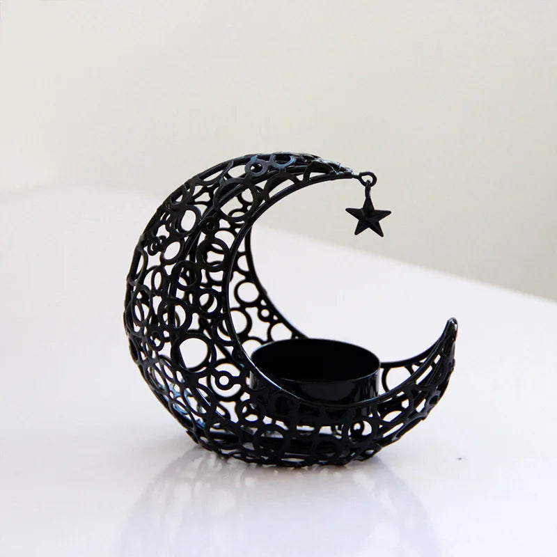 Eid Mubarak Moon Star Candle Holders 2023 Ramadan Metal Candlestick Ornaments for Table Ramadan Kareem Home Decoration Eid Gifts