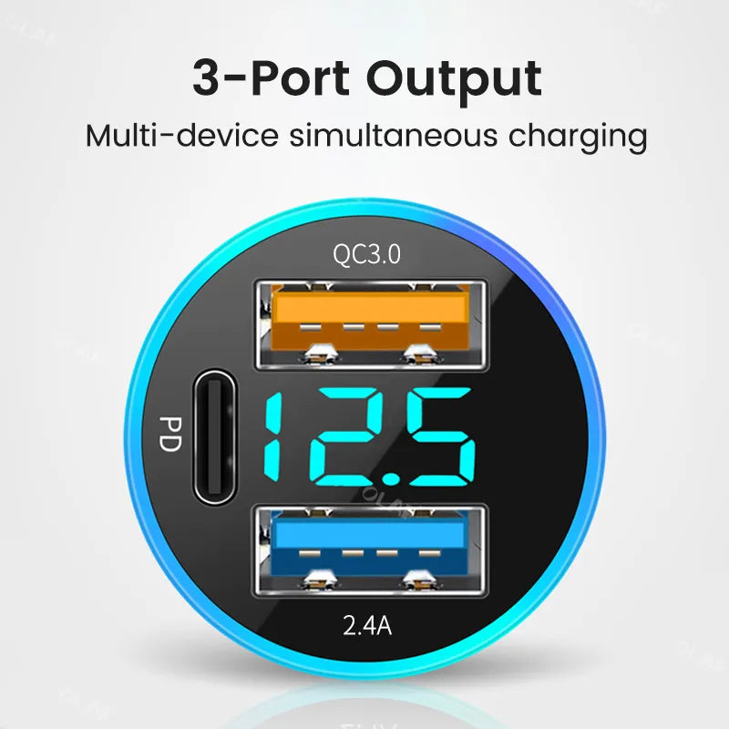 Elough 66W Car Charger USB Type C Fast Charging PD Car Charger Adapter For 14 Pro Max Xiaomi Samsung QC3.0 Phone Charger USB C