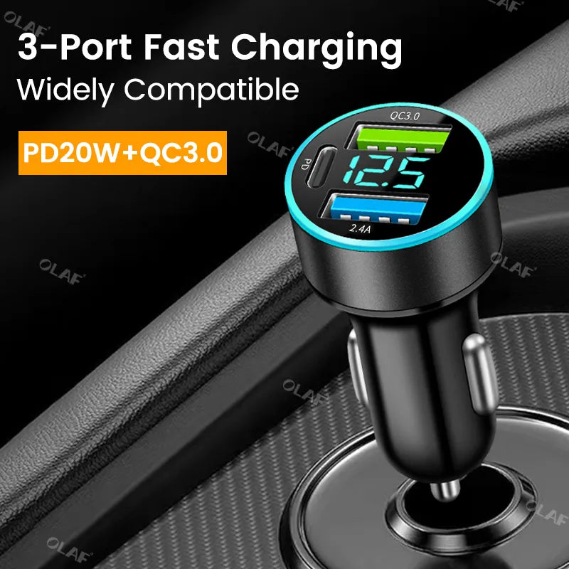 Elough 66W Car Charger USB Type C Fast Charging PD Car Charger Adapter For 14 Pro Max Xiaomi Samsung QC3.0 Phone Charger USB C